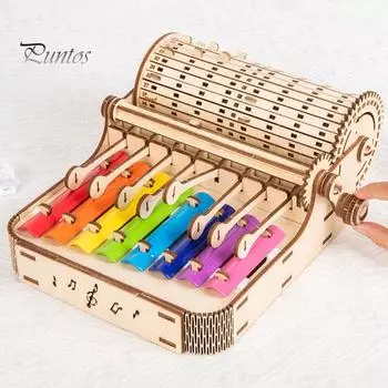 Деревянный механический ксилофон, обучающий для мальчиков и девочек, ксилофон, музыкальная машина, самостоятельная сборка, игрушка STEM, для малышей, начинающих, музыкальные инструменты, рождественский подарок цвет старого дерева