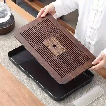 Деревянный меламиновый поднос для чая, 1 шт., простой бытовой поднос для слива чая, небольшой поднос для хранения воды, чайный поднос для дома, ресторана, отеля, офиса, чайные аксессуары Solid Color