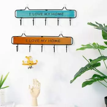 Деревянный металлический настенный крючок в деревенском стиле «Я люблю свой дом», декоративная тканевая вешалка для шляп, вешалка 5 Hooks кофейный