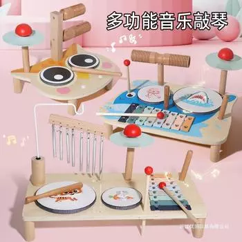 Деревянный многофункциональный ударный барабан для детей раннего возраста, развивающий координацию движений рук и глаз, музыка Орфа синий