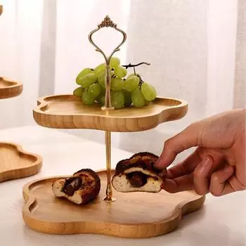 Деревянный многоярусный поднос для кексов, элегантная многоярусная подставка в форме цветка для фруктов S Dual Layer