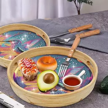 Деревянный мультфильм 5D DIY алмазная живопись поднос для сервировки цветная алмазная еда обеденная тарелка круглый алмазный декоративный поднос для сервировки