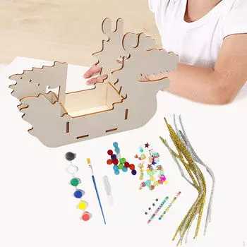 Деревянный набор для творчества «Драконья лодка» с красками и кисточкой, обучающая игрушка для рисования вручную, 3D-головоломка, для