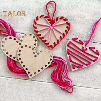 Деревянный набор для вязания для начинающих. Набор для шитья деревянных сердец своими руками ко Дню святого Валентина с пластиковыми иглами и нитками для вышивания для любителей рукоделия. розы красного