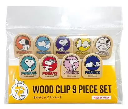 Деревянный набор клипс SN1801 к 75-летию Снупи, фабрика Нагано, 9 штук