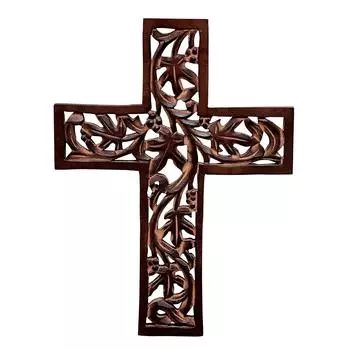 Деревянный настенный крест с Иисусом Христом: Резная вручную антикварная подвесная табличка для декора комнаты домашнего алтаря, коричневая коричневый