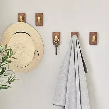 Деревянный настенный крючок для ванной комнаты, клейкий, черный, золотой, алюминиевый, креативный держатель для пальто, вешалка для ключей, вешалка для туалетных халатов