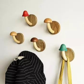 Деревянный настенный крючок в виде гриба, милый без дрели, сверхмощный многофункциональный мешок для ключей, сумка для полотенец, зонтик для одежды, дверная задняя вешалка, кухонные принадлежности для ванной комнаты