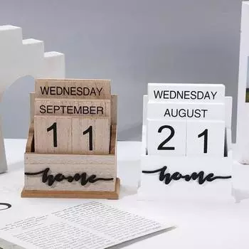 Деревянный настольный календарь, блок, вечный календарь, домашний офис, настольный декор, мини-календарь, подарок для семьи, друзей, детей белый