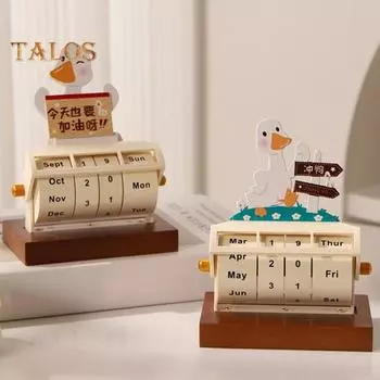 Деревянный настольный календарь, многофункциональный вращающийся вечный календарь, простая настройка, вращающийся колесный календарь для домашнего офиса, школы, декора A