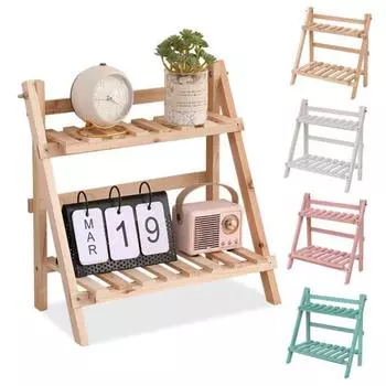 Деревянный настольный стеллаж для хранения вещей, двухслойный, складной, гладкий край, без заусенцев, декоративное растение