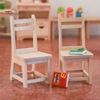 Деревянный неокрашенный миниатюрный стул, модель мебели, украшение для кукольного домика 1/12