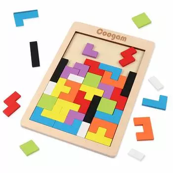 Деревянный пазл Coogam, развивающая игрушка, головоломка Tangram, интеллект, красочная 3D-игра на русском языке, обучающий подарок STEM по системе Монтессори для малышей