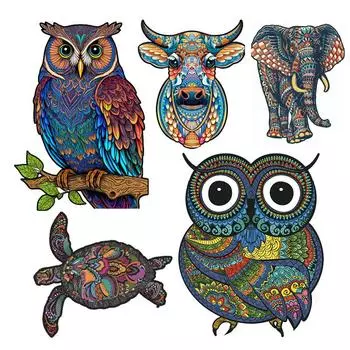 Деревянный пазл-головоломка I. Деревянная головоломка с животными правильной формы. Популярная настольная игрушка для группы животных. Детские игрушки для взрослых. Головоломка.