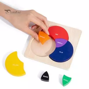 Деревянный пазл с цветами, большой размер, смешивающий основные цвета, обучающая доска, печать букв, познавательное исследование, раннее развитие, развивающая игрушка для малышей цвет старого дерева