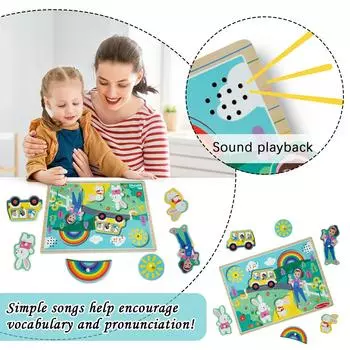 Деревянный пазл с песнями для младенцев и малышей, сертифицирован FSC