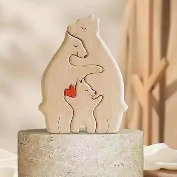 Деревянный пазл «Семья медведей» Фигурка родителей-медведей и медвежонка, обнимающая головоломка «Семья медведей» 2pcs