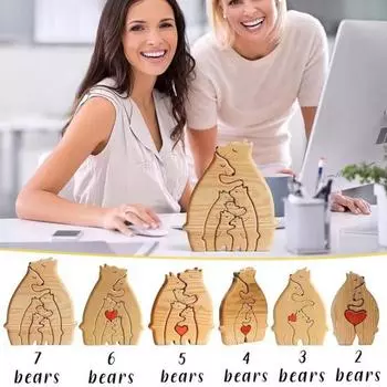 Деревянный пазл «Семья медведей» Фигурка родителей-медведей и медвежонка, обнимающая головоломка «Семья медведей» 2pcs
