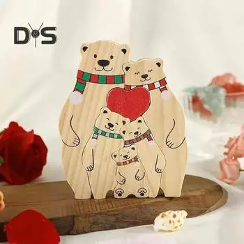 Деревянный пазл «Семья медведей» Персонализированный сувенир на память о медведях Настольное украшение Пазл «Семья медведей» Подарок для мамы, папы, День матери, День отца E
