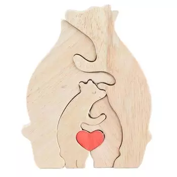 Деревянный пазл «Семейные медведи» 4 милых медведя Изысканный персонализированный деревянный художественный пазл для семьи и мамы