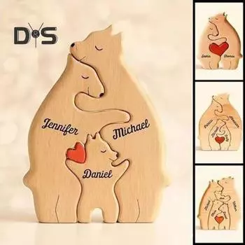 Деревянный пазл «Семейство медведей», фигурка родителей и медвежонка, обнимающий медведя, пазл «Семейство медведей», настольное украшение для домашнего декора, подарки родителям 2pcs