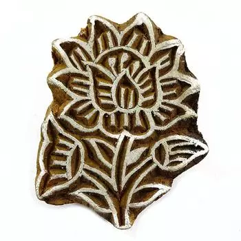 Деревянный печатный блок Цветочная текстильная печать Ручная резная печать 2.1 L x 1.6 W Inches коричневый