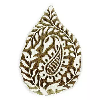 Деревянный печатный блок Пейсли Керамика Штамп Ручной резной принтер Штамп Pb 4.2 x 2.8 x 1 Inches