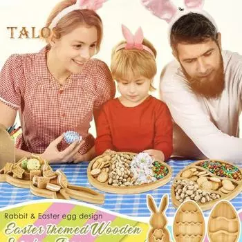 Деревянный поддон для конфет, орехов, фруктов, поднос для сервировки, кролик, овальная форма, пасхальная тарелка, дубовая деревянная бижутерия, контейнер для поделок A