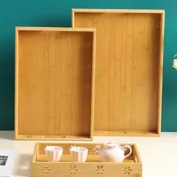 Деревянный поднос 1 шт. бамбуковый поднос резной чайный поднос подставка для посуды фрукты хлеб десерт чай еда поднос с ручкой 330X220X45mm
