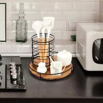 Деревянный поднос, деревенский поворотный стол, органайзер для сервировочного подноса с железными краями, поднос для торта для домашней кухни, ванной комнаты