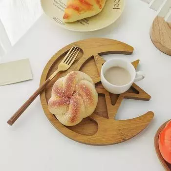 Деревянный поднос для десерта, сервировочная тарелка с луной и звездами, деревянный поднос для дома, сада, журнального столика, столовых приборов, тарелок, органайзера, держателя ювелирных изделий, подставки для фруктов цвет старого дерева