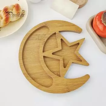 Деревянный поднос для десерта, сервировочная тарелка с луной и звездами, деревянный поднос для дома, сада, журнального столика, столовых приборов, тарелок, органайзера, держателя ювелирных изделий, подставки для фруктов цвет старого дерева