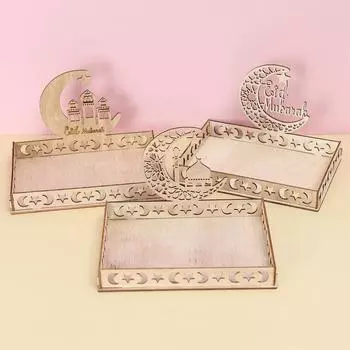 Деревянный поднос для еды Ид Мубарак, украшение Рамадана для дома, Ид аль Адха, исламский Рамадан Карим, мусульманский декор для вечеринки, подарки Ид Мубарак мятный зеленый