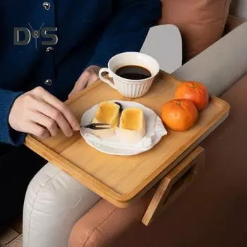 Деревянный поднос для подлокотника дивана, универсальный приставной столик для дивана, нескользящий поднос для дивана с приподнятыми краями для напитков и закусок A