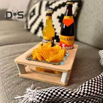 Деревянный поднос для закусок с подстаканником, гладкий край, без заусенцев, большая емкость, широко используемый подстаканник, поднос для закусок, прикроватная тумбочка серый