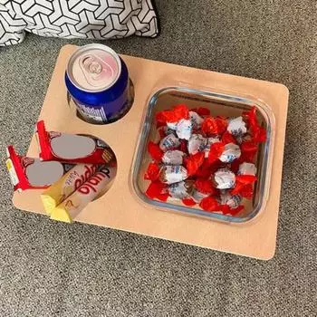 Деревянный поднос для закусок с подстаканником, гладкий край, без заусенцев, большая емкость, широко серый