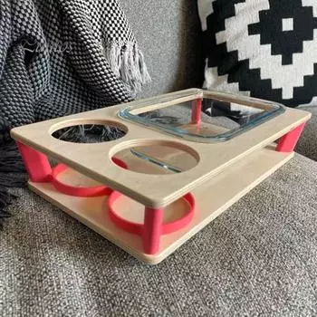 Деревянный поднос для закусок с подстаканником, гладкий край, без заусенцев, большая емкость, широко используемый подстаканник, поднос для закусок, прикроватная тумбочка белый