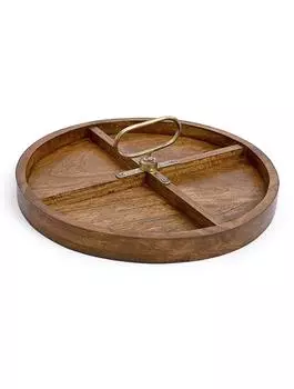 Деревянный поднос разделенный на 4 части с металлической ручкой, Wooden Round Tray With Iron Handle, John Molly Decor&Gifts