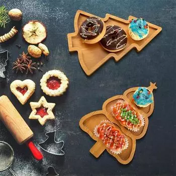 Деревянный поднос Рождественская посуда Закуски из сухофруктов Многосекционные деревянные тарелки Тарелки для фруктов для дома Тарелки для фастфуда в ресторане