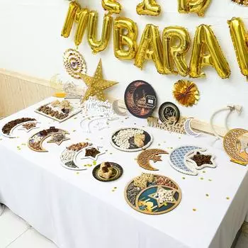 Деревянный поднос с луной и звездами, украшение на Ид Мубарак и Рамадан, украшение для дома, исламский декор для мусульманской вечеринки 2024 года, подарки на Рамадан Карим ид аль-Адха
