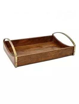 Деревянный поднос с металлическими ручками маленький, Латунь, Wooden Tray With Brass Handle Small, John Molly Decor&Gifts