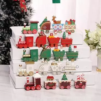 Деревянный поезд, рождественский мини-поезд, настольное украшение, простая сборка, игрушечный поезд, центральное украшение для домашнего стола, каминная полка