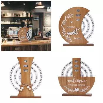 Деревянный постоянный календарь ручной работы в форме луны, настольные украшения с регулируемым отображением даты и недели для дома и офиса A