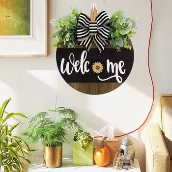 Деревянный приветственный знак, деревенский круглый дверной знак со сменными аксессуарами, приветственный знак в виде венка с бантом из искусственной зелени для крыльца входной двери на весь сезон 30*30cm