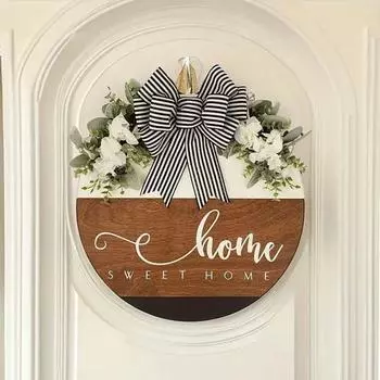 Деревянный приветственный знак на входную дверь, приветственный знак с бантом, диаметр 12 дюймов, круглый знак для крыльца дома, подарок на новоселье коричневый