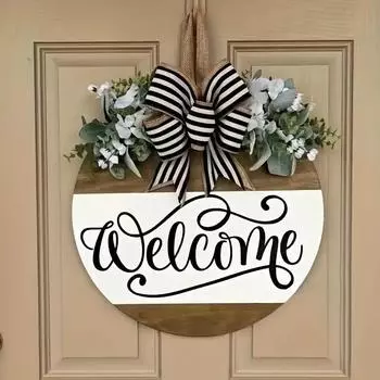 Деревянный приветственный знак, Подвесной знак, Подходит для всех сезонов, Многофункциональное украшение двери, Украшение сада, Деревянный материал, Изысканный внешний вид 30*30