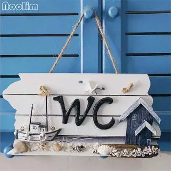 Деревянный привлекательный знак для туалета в средиземноморском стиле, дверная табличка для дома, морской узор, декор для паба, кафе, кафе