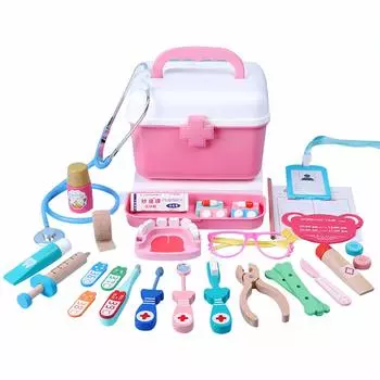 Деревянный прорезыватель для зубов, деревянный игровой домик, мини-ролевая игра в доктора, с местом для хранения, для дня рождения ребенка, для образовательной игры в доктора, нового социального