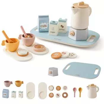 Деревянный прорезыватель для зубов, набор для послеобеденного чая, игрушка, реалистичный игровой домик, деревянная игрушка, силиконовый набор для чаепития, ролевые игры, улучшение навыков общения синий