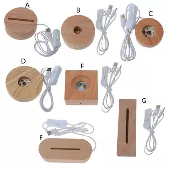 Деревянный прямоугольный круглый овальный светодиодный дисплей ручной работы, художественный орнамент из смолы, деревянная подставка с ночным освещением, ремесла